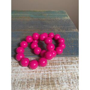 Hot Pink Beaded Stretch Bracelet Set Of 2 For Women Adjustable